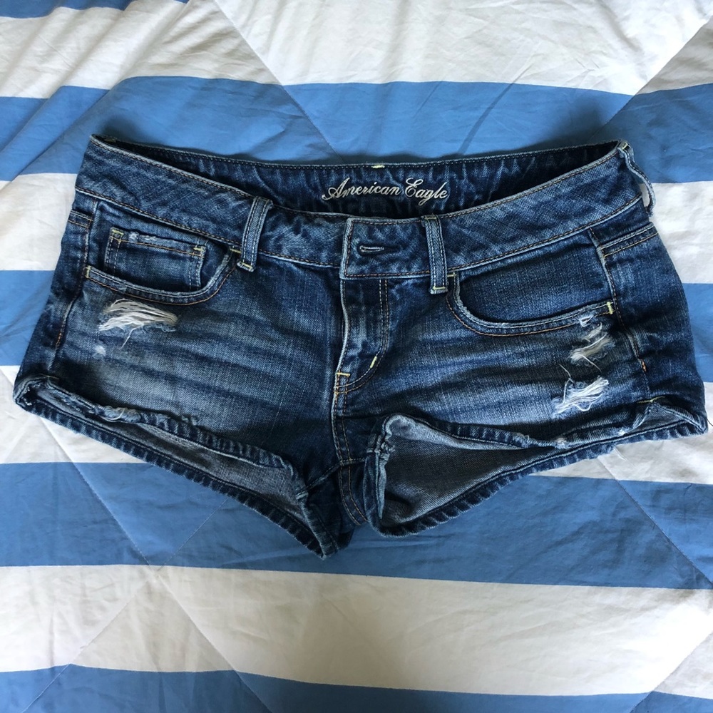 American Eagle • Distressed Dark Wash Jean Shorts
